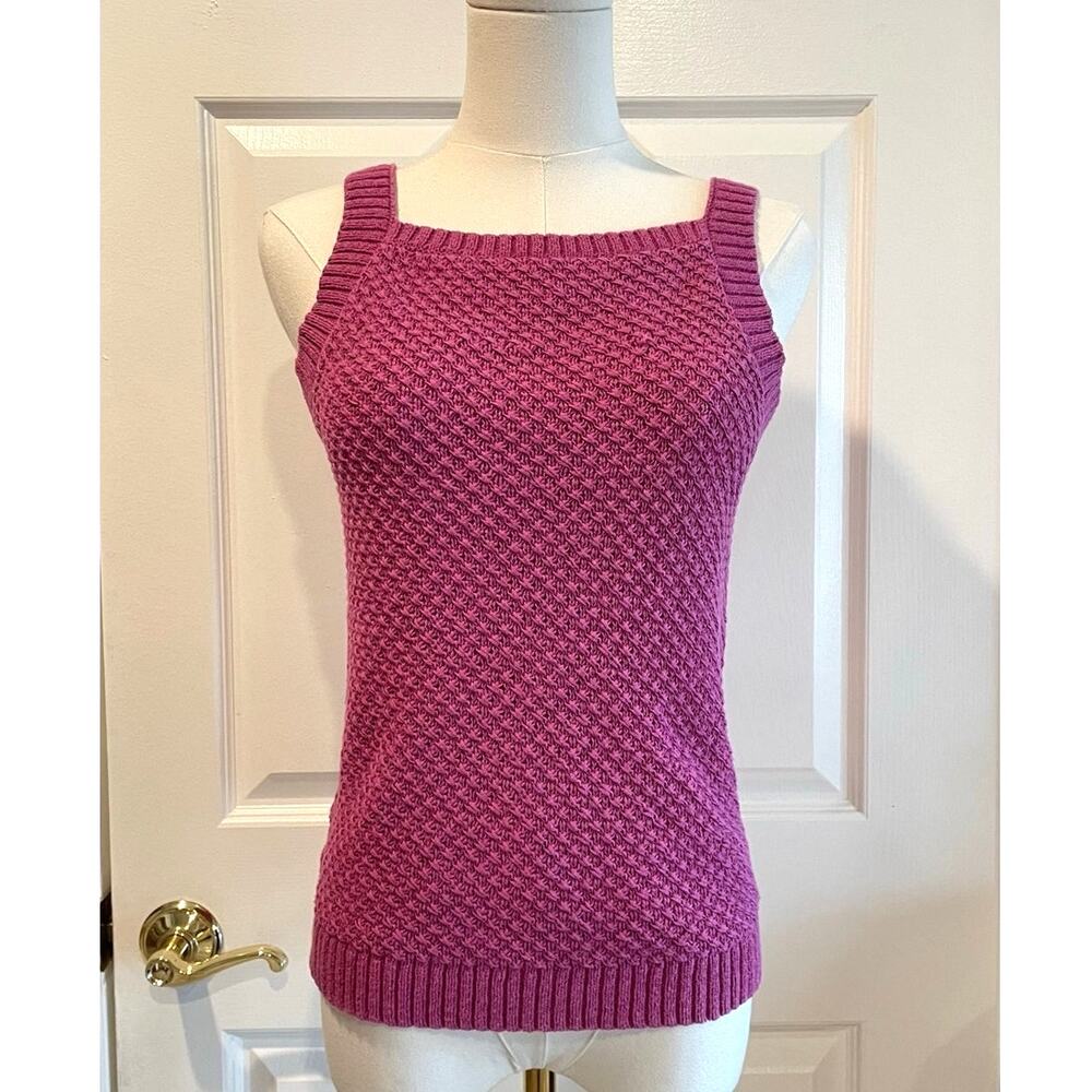 Ann Taylor Textured Knit Square Neck Tank Top Sweater Pink Magenta Size Large